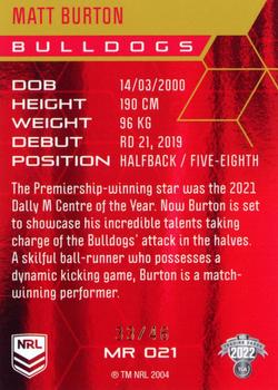 2022 NRL Elite - Mojo Ruby #MR 021 Matt Burton Back